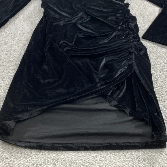Black Velvet Wrap Dress with Ruching - Picture 6 of 9
